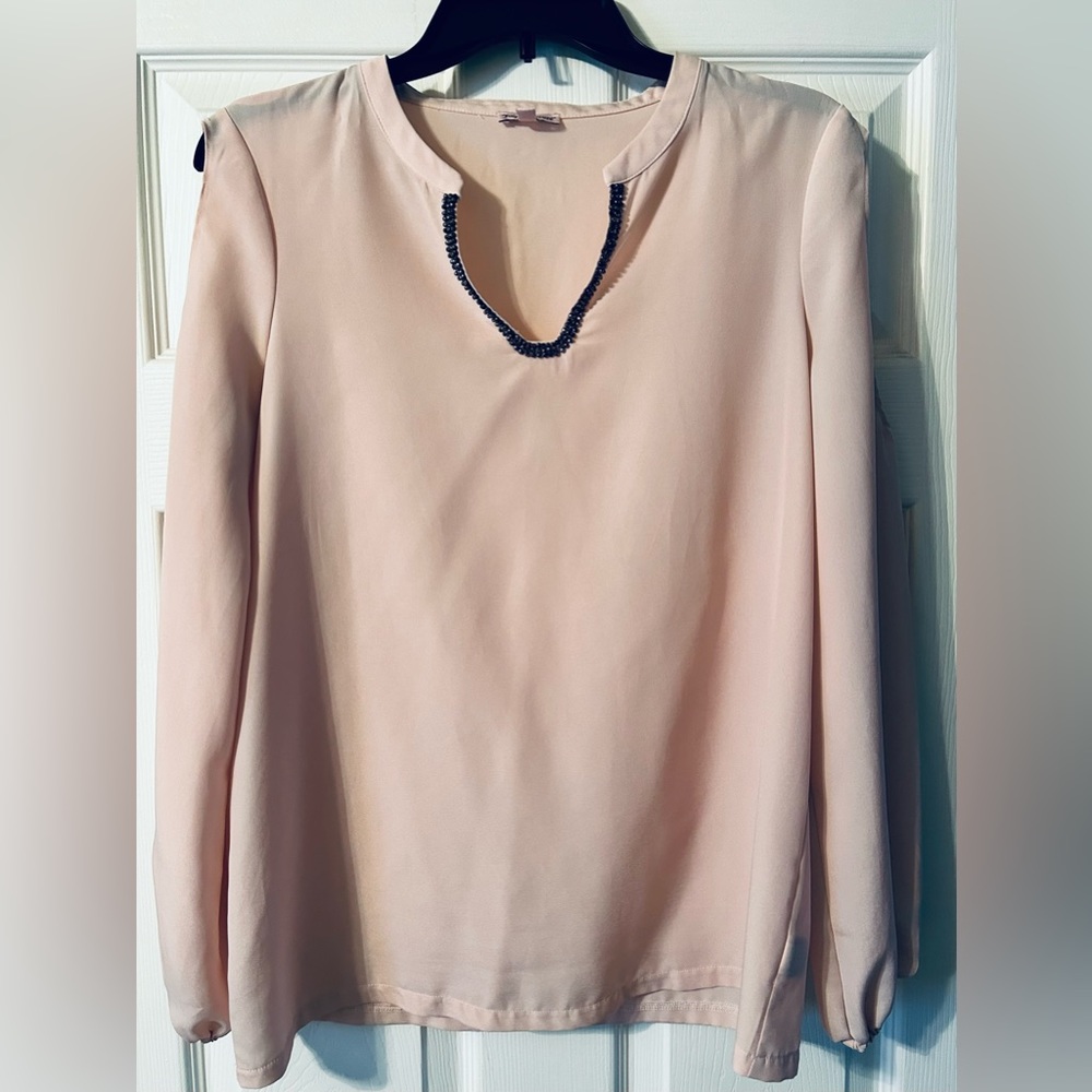 Juicy Couture Light Pink Long Sleeved Cold Shoulder Beaded V Neck - Size M